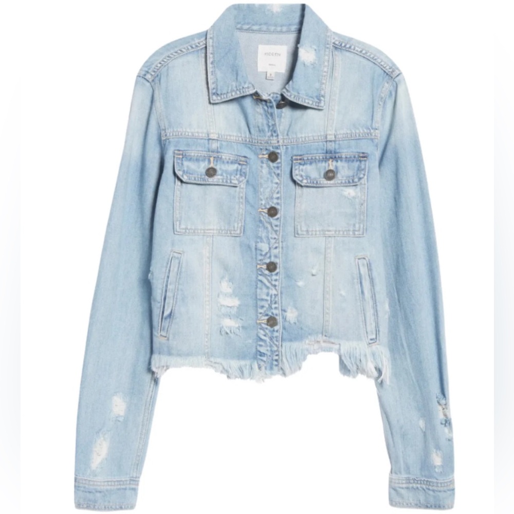 Barely worn Hidden frayed jean jacket - size medium